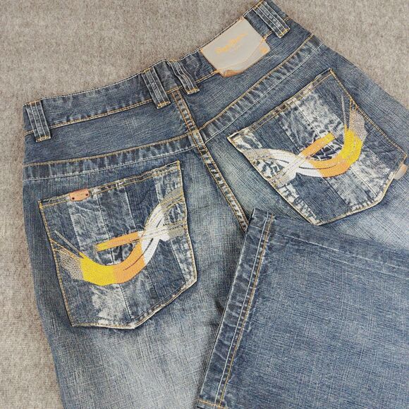 VTG Men 32x32 Pepe Jeans London Baggy Wide Leg Streetwear Skater Y2K Embroidered - Picture 1 of 8